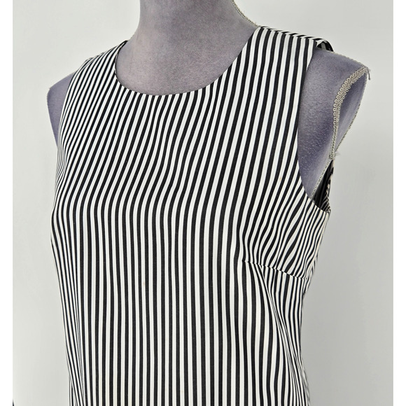 Donna Morgan Dress Womens 6 White Black Stripe Cotton Blend Ruffle Hem Back Zip - Picture 7 of 12